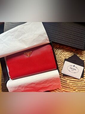 Prada Large Red Saffiano Leather Wallet